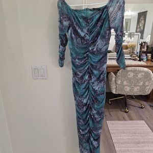 Elegant Teal and Purple Ruched Dress